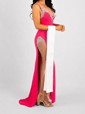 Jovani Hot Pink Crystal-Embellished Prom Gown